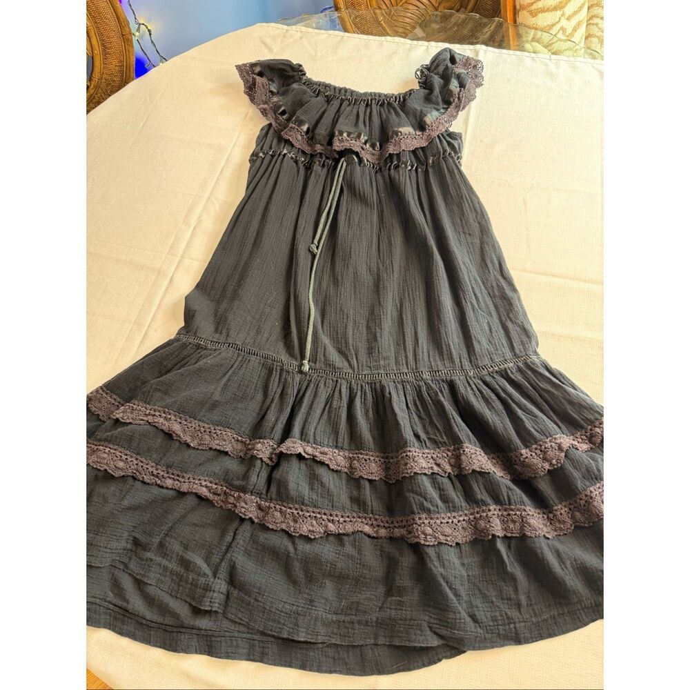 Young Edwardian Vintage Black Ruffle Boho Dress Size Medium See Measurements